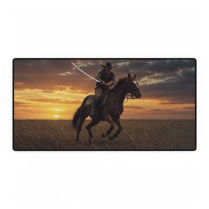 Sunset Cowboy Desk Mat, Western Home Office Decor, Gaming Desk Accessory, Unique Gift for Horse Lovers, Rustic Style Work Space